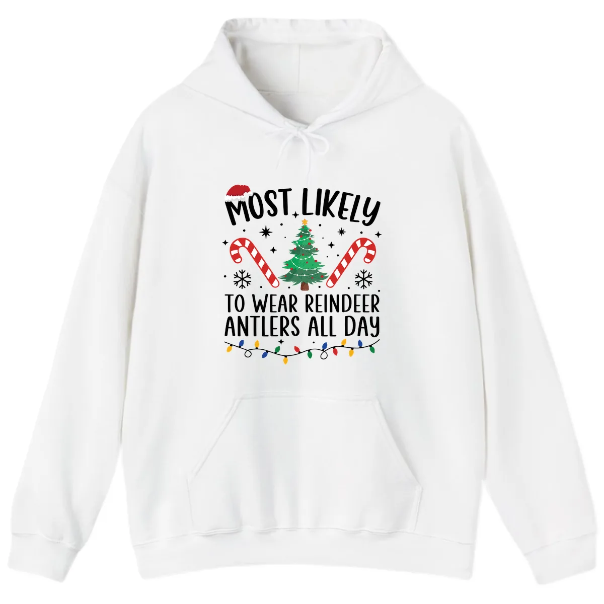 Most Likely To Wear Reindeer Antlers All Day Hoodie in White